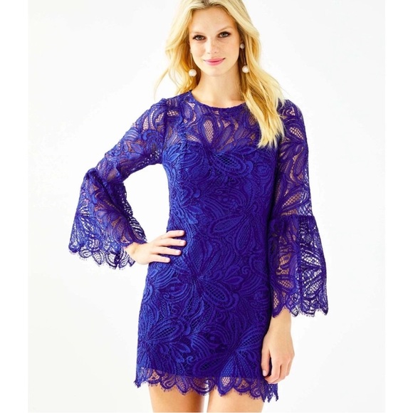 Lilly Pulitzer Pants - NWT Lilly Pulitzer Denise Cobalt Blue Lace Flare Sleeve Romper Size 16